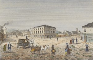 Hobart Town 1840 by E. Buchner. Courtesy Allport Library and Museum of Fine Arts, Tasmanian Archive and Heritage Office.