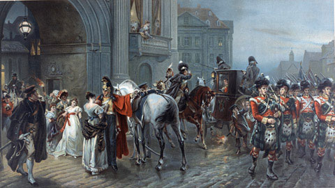 Summoned to Waterloo: Brussels, dawn of June 16, 1815 by Robert Alexander Hillingford. Image: http://www.nam.ac.uk