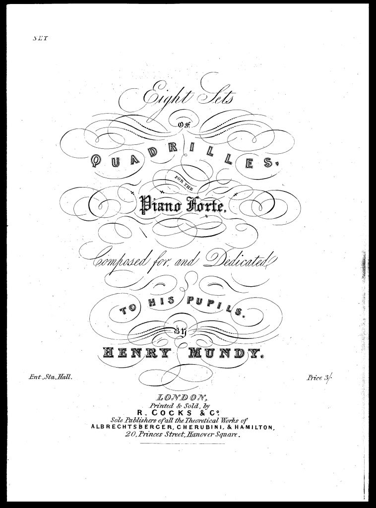 Title page from the Fifth Set of Quadrilles. From Sims 2014, reproduced here by kind permission of the author; for his facsimile edition of the complete quadrilles.