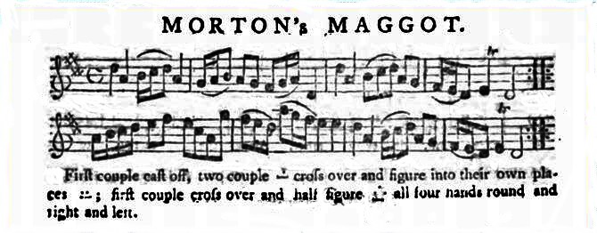 Dance instructions and score for Morton's Maggot.<br/> The Gentleman's Magazine, and Historical Chronicle, Volume 23. (1753